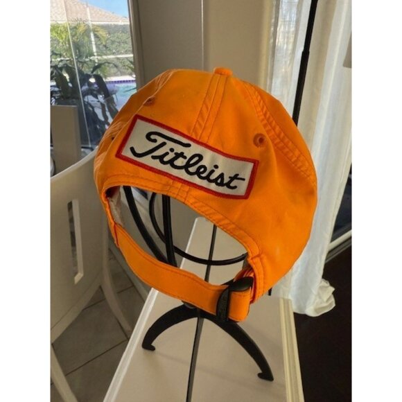 Titleist Pro V1 Golf Hat Neon Orange Adjustable Strapback Cap FJ Footjoy Nylon - Picture 7 of 10